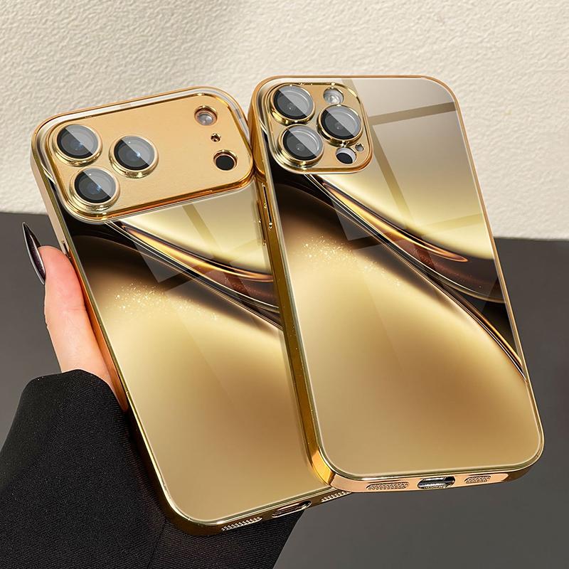 Luxusní Zlatý Zjednodušený Abstraktní Kovový Lak Skleněné Pouzdro Na Telefon Pro iPhone 17 Pro Max 11 12 13 14 15 16 Plus 17 Air 16E Kryt