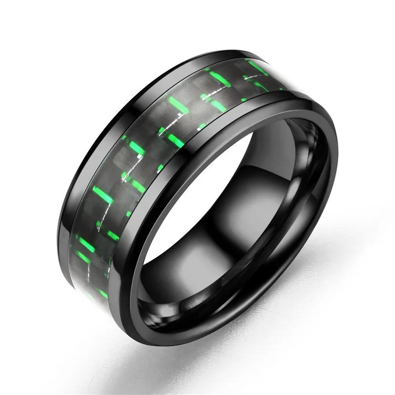 8MM Stainless Steel Black Carbon Fiber Ring Fashion Red/Blue Unisex Cool Charm  Gift for Men Women