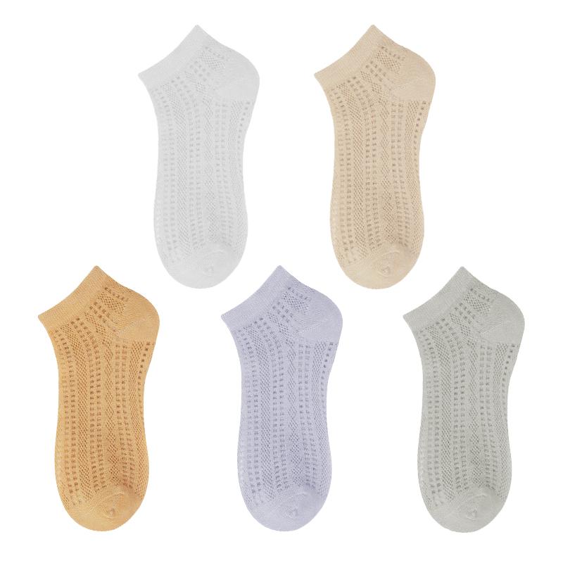5 perechi/lot șosete pentru femei de vară șosete de barcă cu plasă subțire, gură superficială, culoare solidă, bumbac, ocazional, șosetă respirabilă cu tub scurt