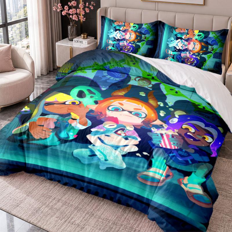 Splatoon 3Pcs Bedding Set Duvet Cover With Two Pillowcases For Bedroom Home Decoration
