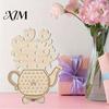 Hollow Base Decor Wooden Teapot Shape Flower Holder, Natural Wood Floral Display Stand, DIY Home Soft Furnishing Blank Vase for Artificial Arrangement