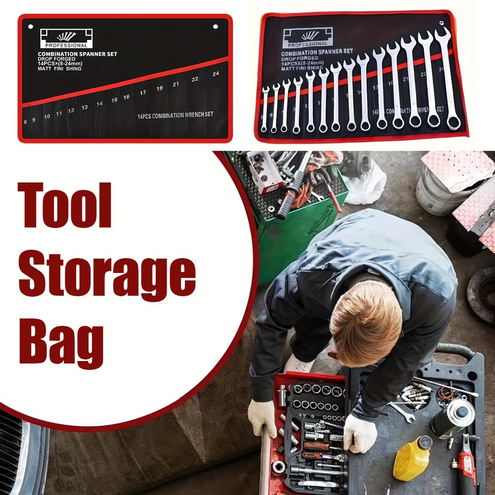 14-Pocket Roll Tool Storage Bag Portable Wrench Organizer Pouch Bag Foldable Spanner Toolkit for Hardware Hand Tools Storage
