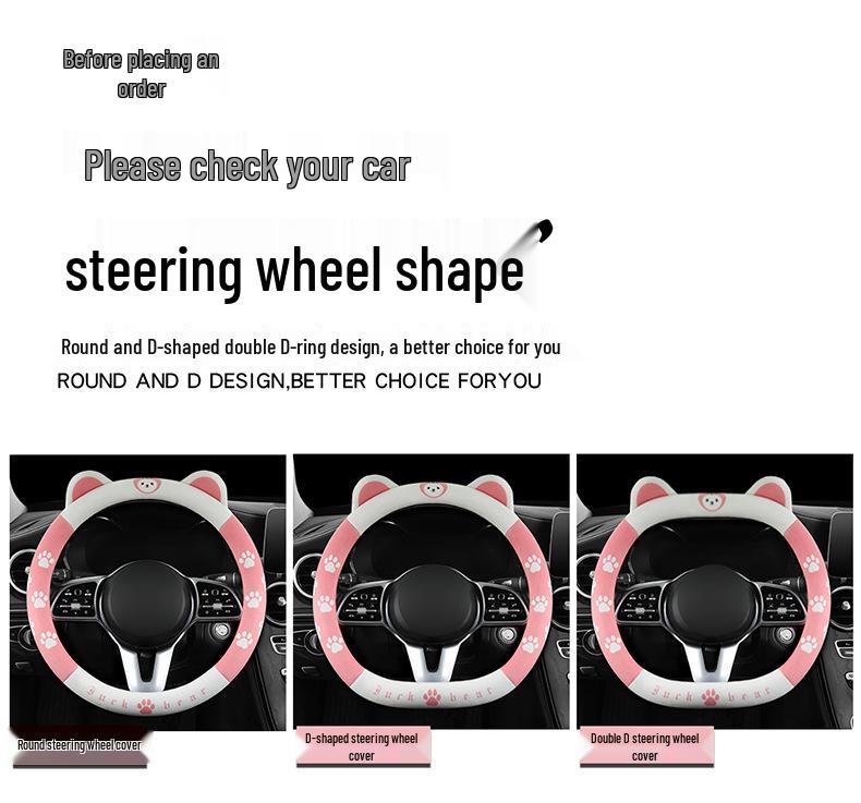 Winter Cartoon Plush Steering Wheel Cover, Fits 37-38CM