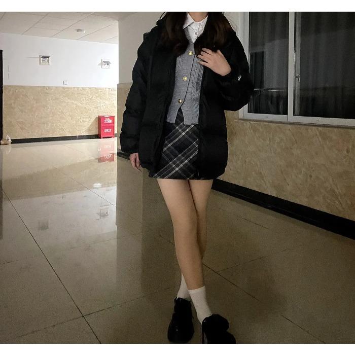 Jupe en Laine Taille Haute pour Femme Hiver A Ligne Plaid Moulante Mini Jupe Mode Rétro