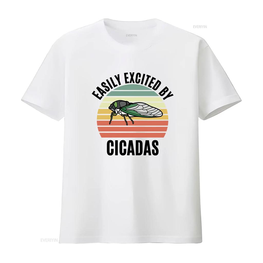 Summer Cicada T Shirt Easily Excited By Cicadas Funny Insect Bug Entomology Design Vintage Washed Slightly Soft Stylish Homme