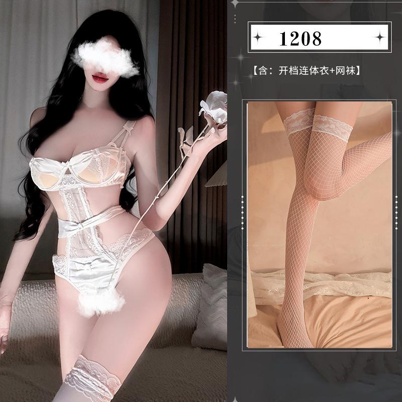 Sexy underwear suspender onesie lace suit seduction uniform hollow sexy small chest women's steel ring