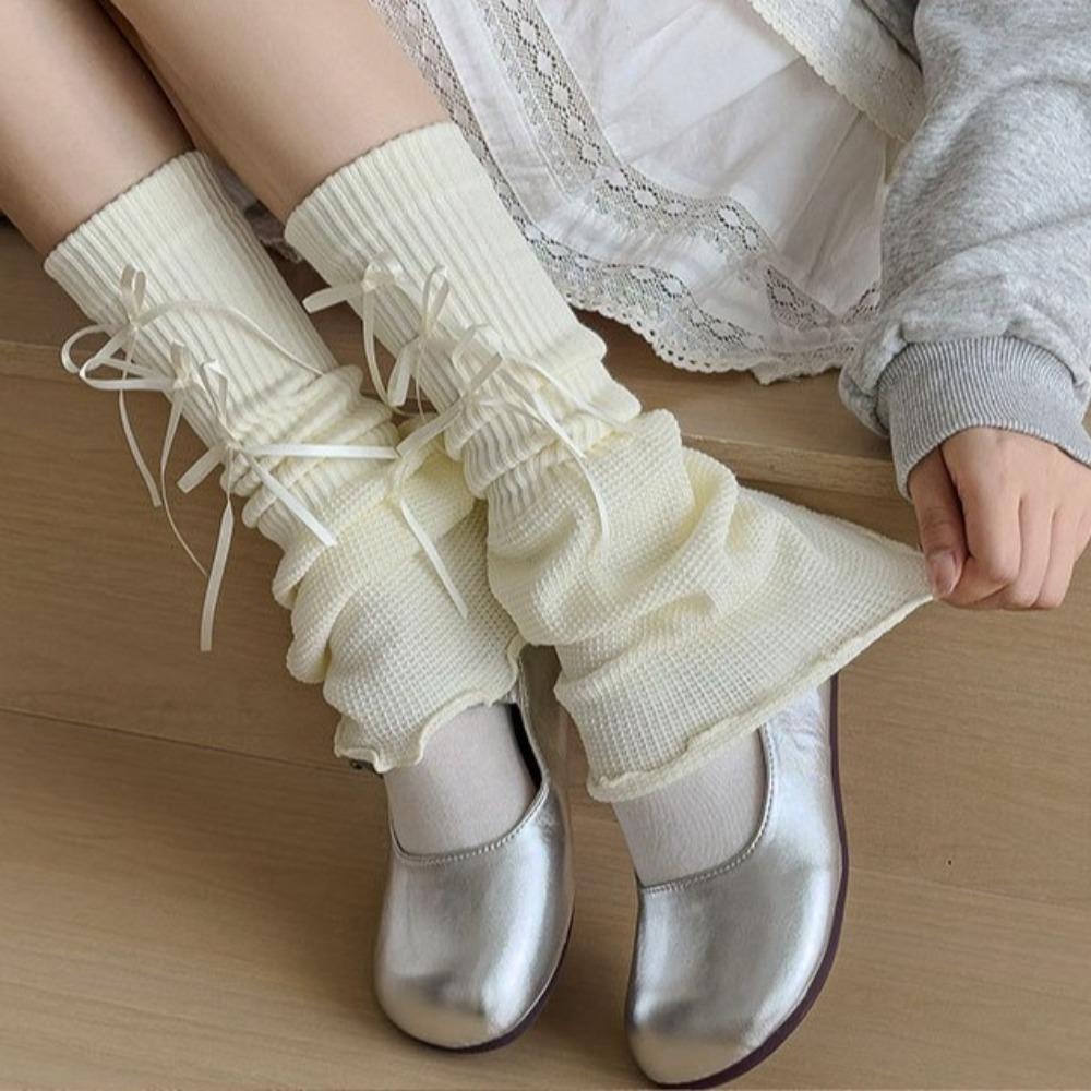 New Lace Bowknot Knitted Leg Covers Bowknot Lolita Hosiery Y2K Middle Tube Socks Gift