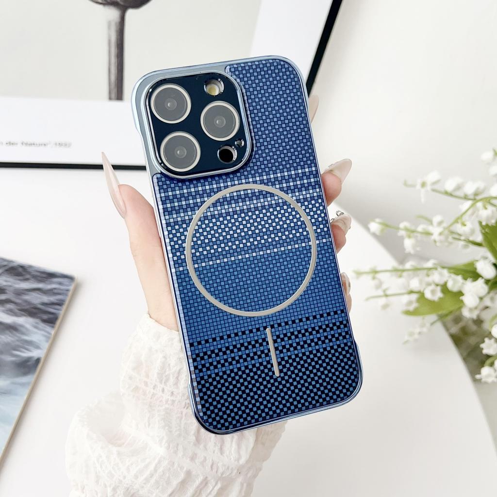 For iPhone 16 Pro Max Case Fashion Carbon Fiber Magsafe Back Protective Shell No Side Frame Back Cover