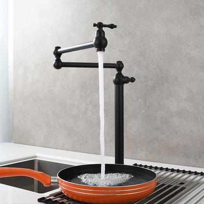 Torneira de Cozinha Dobrável de Latão Preto para Resfriamento Único Torneira Vertical para Pia de Cozinha Núcleo de Válvula Cerâmica de Rotação 360 Torneira de Lavatório de Cozinha