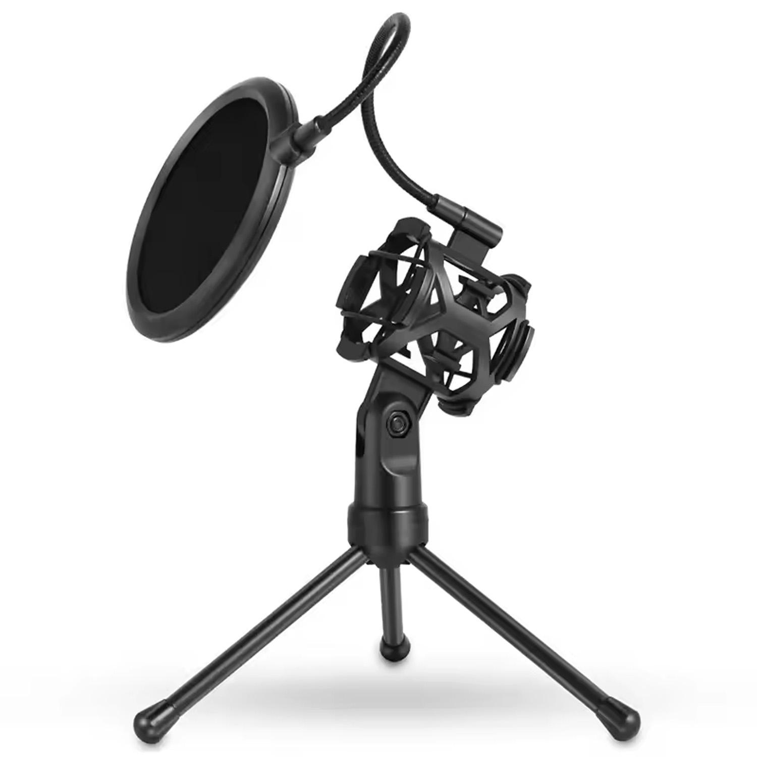

Universal Microphone Stand Foldable Desktop Tripod Mic Stand with Shock Mount Portable Gooseneck Microphone Holder Bracket New чорний