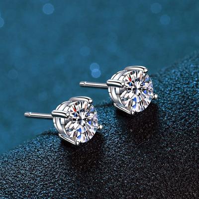 S925 Stříbrné náušnice Moissanite Klasické jednoduché náušnice Seiko se čtyřmi drápy pokovené platinou