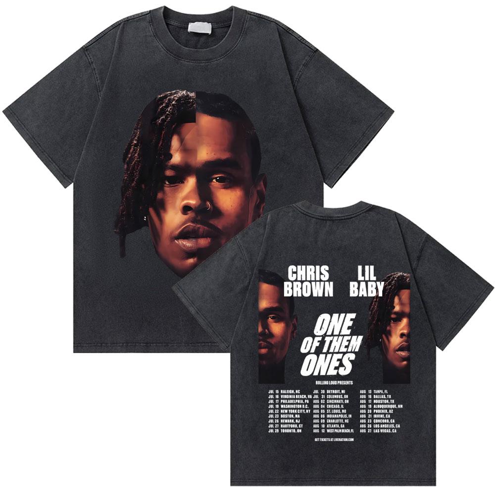 Washed Rapper Chris Brown Breezy Bowl XX World Tour Tshirts Men Women Hip Hop Retro Tshirt Mens Fashion Trend Streetwear