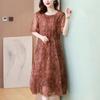 Summer Women Printed Dress Ice Silk Mesh Plus Size Midi Floral Dress