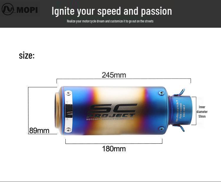 51mm Small Titanium-Iron Cannon Exhaust Pipe for SC Motorcycle Modification - Universal for Kawasaki, Chunfeng, Yamaha