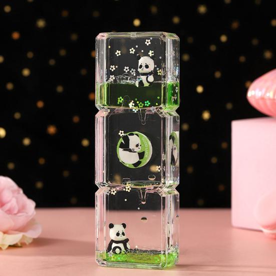 Panda Bubbler cu Mișcare Lichidă Cronometru Nisiparniță cu Ulei Jucărie Senzorială pentru Copii Adulți Desktop Jucărie Anti-stres pentru Relaxare Decor Birou Acasă