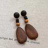 Silver Needle Retro Oval Wooden Stud Earrings: Elegant Ethnic Style with a Luxurious Feel for Women