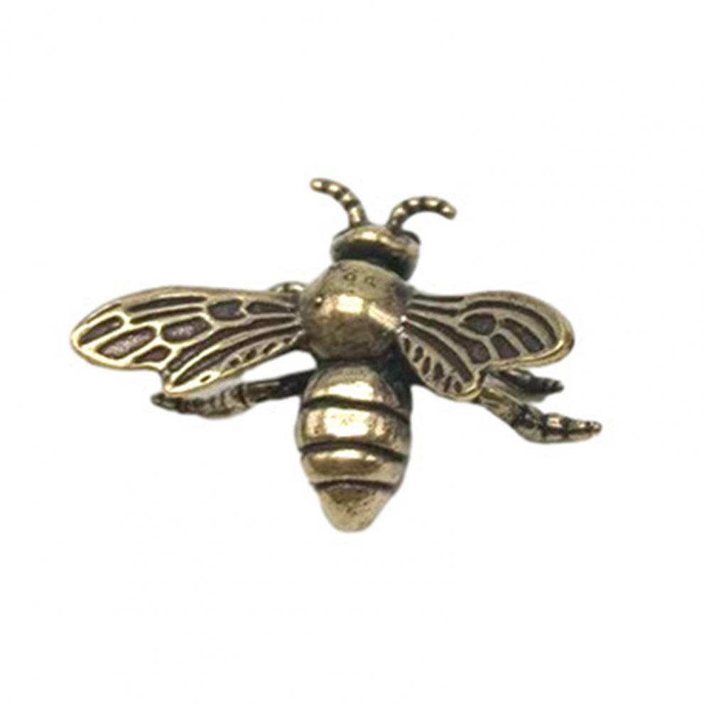Brass Bee Figurine Tea Pet Solid Metal Brass Shape Bee Collectible Figurine Realistic Golden Bee Sculpture Desktop Decoration