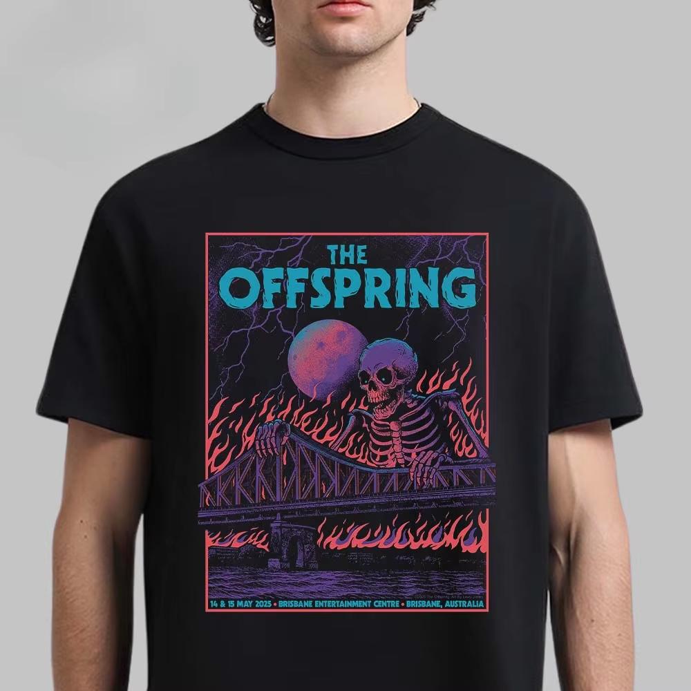The Offspring Burning Bridge Skull Print Tee Classic Punk Rock Band Streetwear Casual Unisex Top For Fans