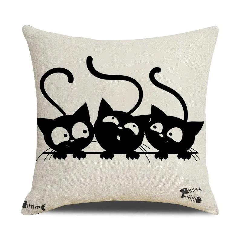 Funny Cats Printed Cushion Cover 45x45cm Linen Pillow Case Farmhouse Home Office Decor Throw Pillowcase Pillow Cover for Pillows