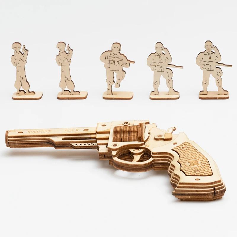 Robotime 3D Wooden Puzzle Rubber Band Guns  Justice Guard  Toy Corsac  M60 For Teens Funny Outdoors Game Shooter Gifts LQ401