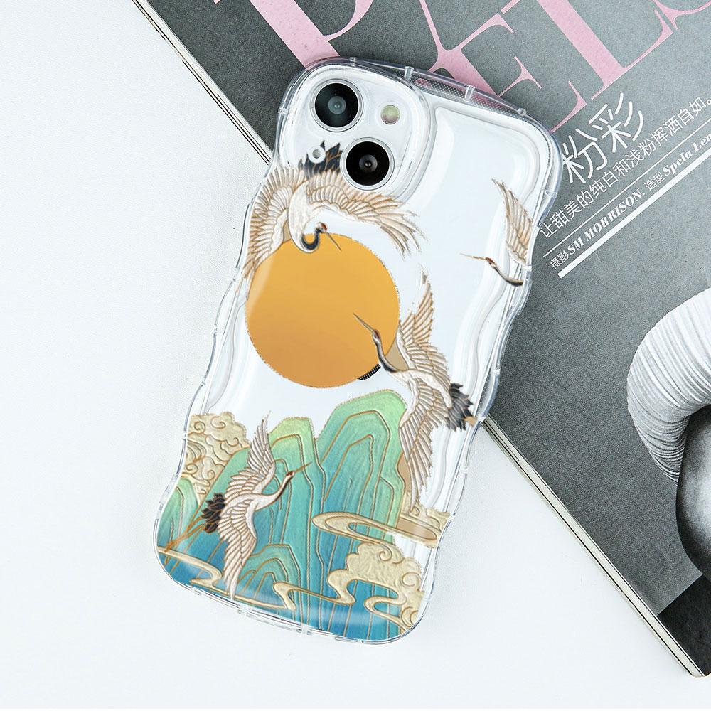 Crane Wave Chinese Style Phone Cases for IPhone 11 12 14 13 Pro Max Shell for IPhone 8 7 Plus SE20 XR XS MAX X Shockproof Covers