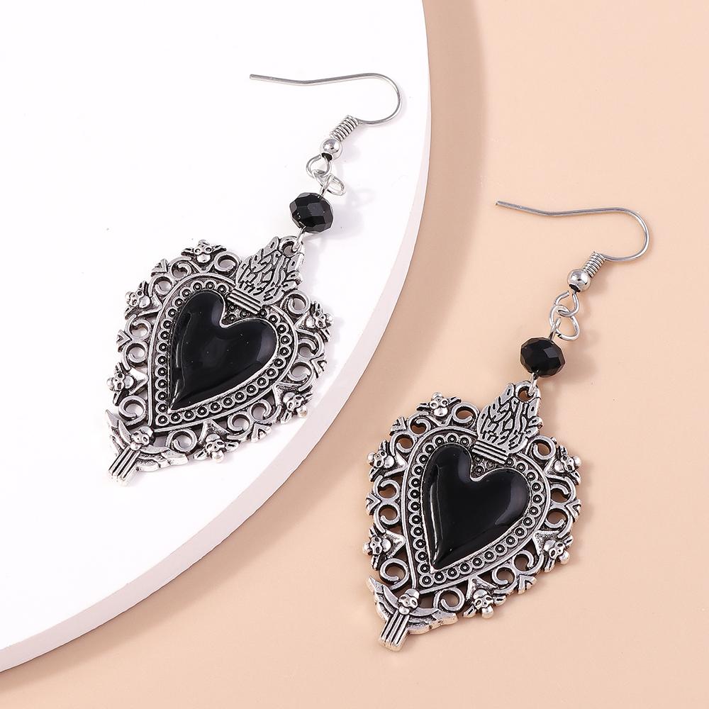 Gothic Metal Love Heart Drop Earrings for Women Steampunk Cross Dangle Earrings Party Jewelry Gifts