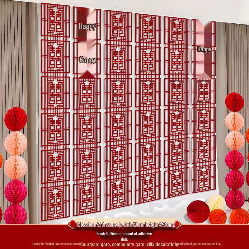 Double Happiness Wedding Room Decoration: Long Strip Happy Sticker for Wall & Floor - Perfect Wedding Celebration & Dress-up Supplies