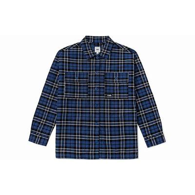 Color-Block Plaid Logo Print Long Sleeve Shirt Women Tops Blue VN0A7TNT2T9