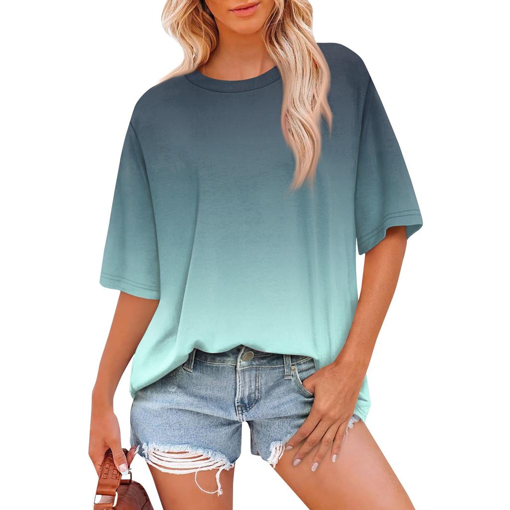 Modische Farb-T-Shirts für Damen Sommer Kurzarm-Tops Lockerer Schalkragen Blusen-Tops