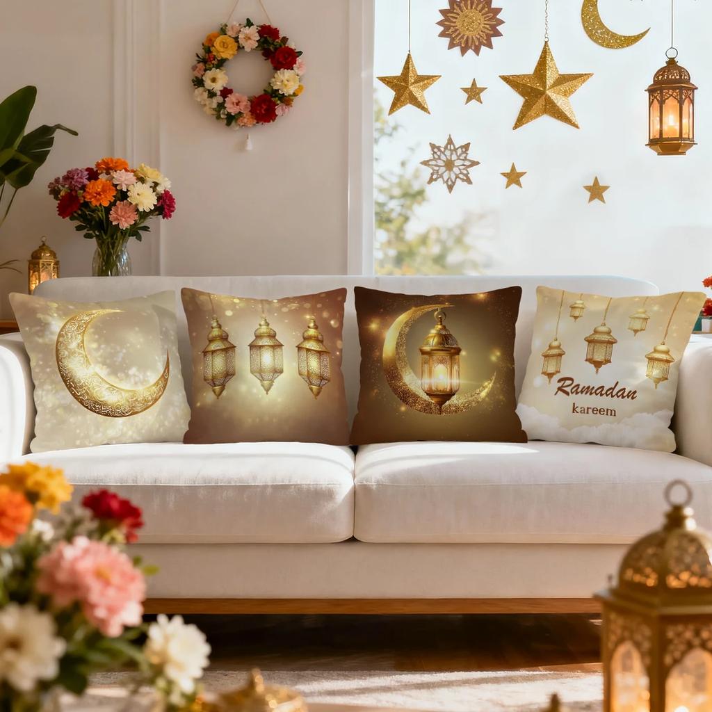 Golden ramadan decoration Cushions Pillowcase Polyester Cushion Cover Throw Pillow Pillowcover Home Car Sofa Decor