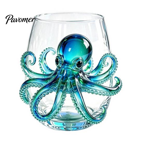 Bicchieri Unici con Creature Marine Polpo Bicchiere da Vino Senza Gambo, Bicchiere da Cocktail Forma Bar Stampato Animale Marino 3D Vetro Borosilicato, per Cocktail