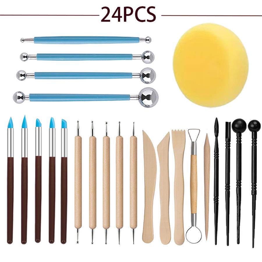 61/43/24-piece Clay Pottery and Sculpture Carving Tool Set for Soft Polymer Modeling