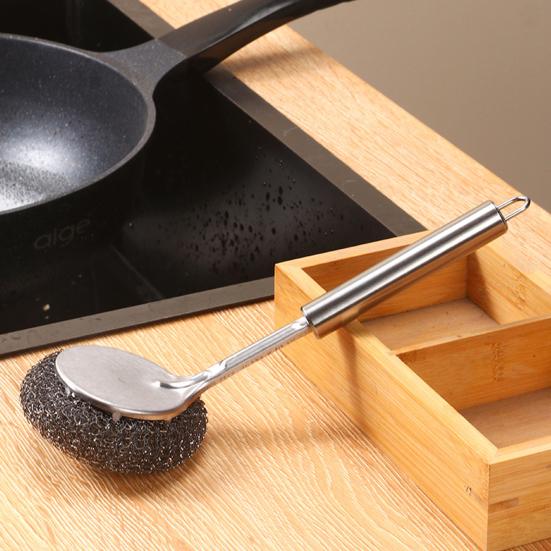 Pot Brush Rust-Proof Stainless Steel Scrubber with Ergonomic Non-Slip Handle Pots Pans Grills Ovens Cleaning Brush Stubborn Stain Remover