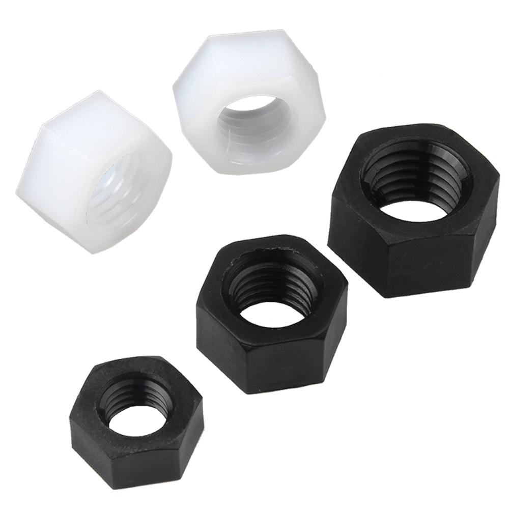 Black White Nylon Hex Nuts M2 M2.5 M3 M4 M5 M6 M8 M10 M12 Plastic Hexagon Nut Insulating Fastener for DIY Electronics 3D Printer