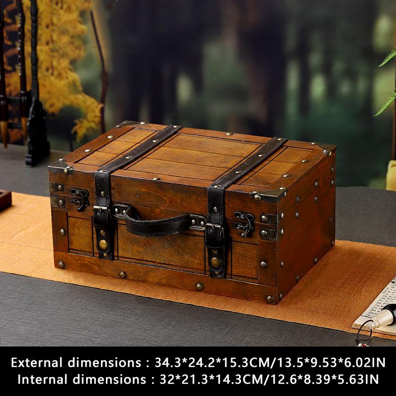 European Style Vintage Suitcase Lightweight Wooden Storage Box W/Handle Treasure Jewelry Chest Storage Case for Home Travel