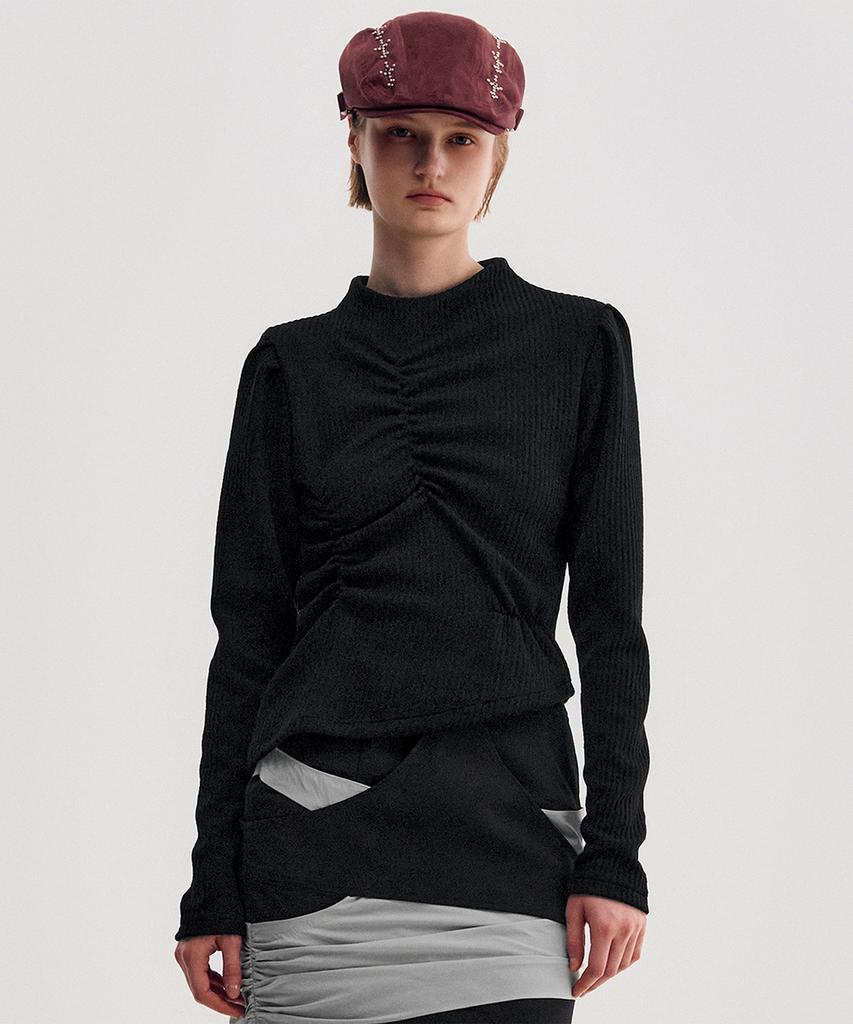 Kimjisu Ribbed Shirring Highneck Top _ Black