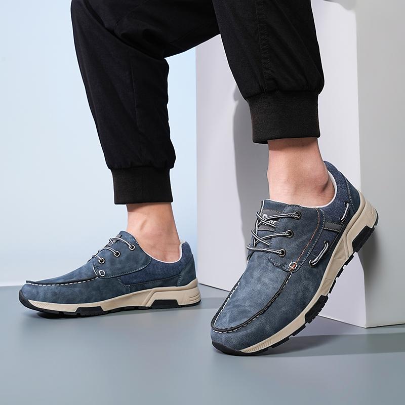 Men Outdoor Sneakers Black Casual Boat Shoes Retro Wide Palm Hiking Shoes Plus Size