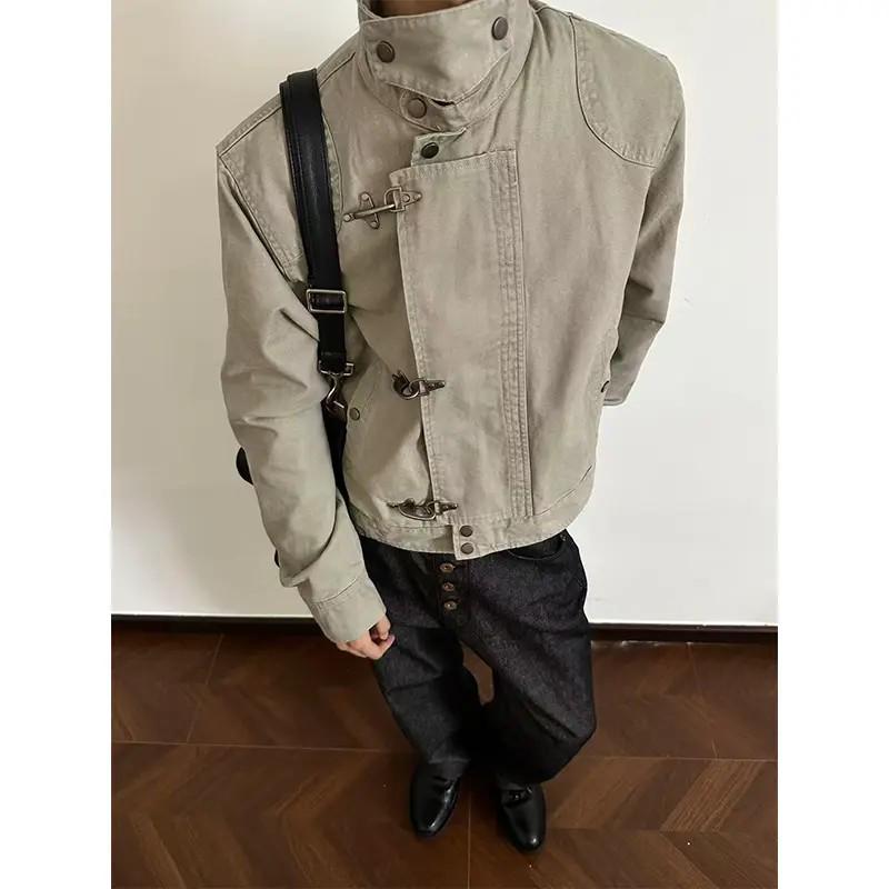 Men's Retro Patchwork Airplane Buckle Jacket