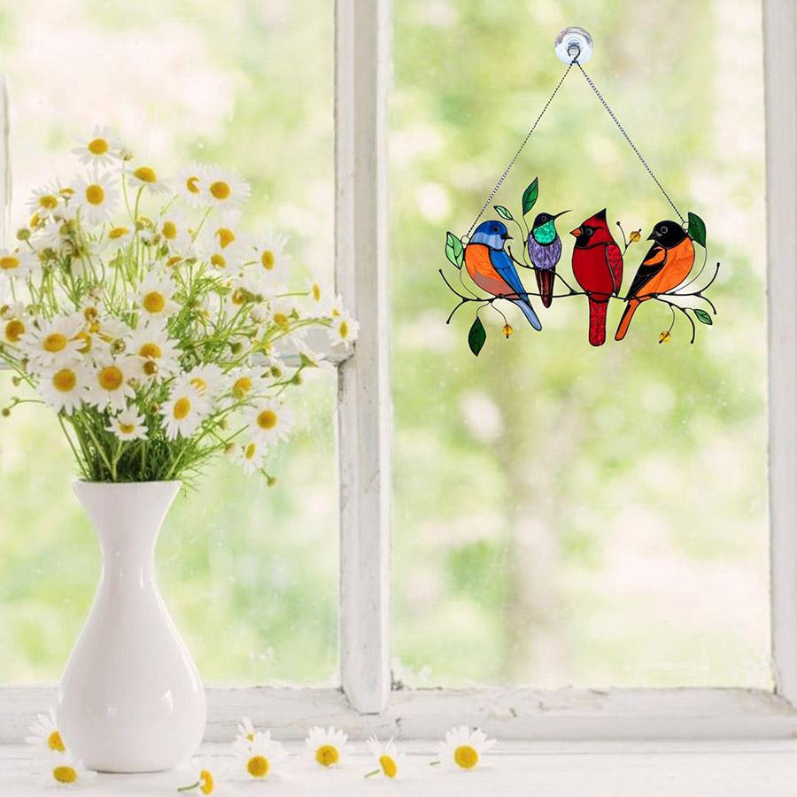 Multicolor Acrylic Panel Bird Stained Glass Suncatcher Window Hanging Home Decor