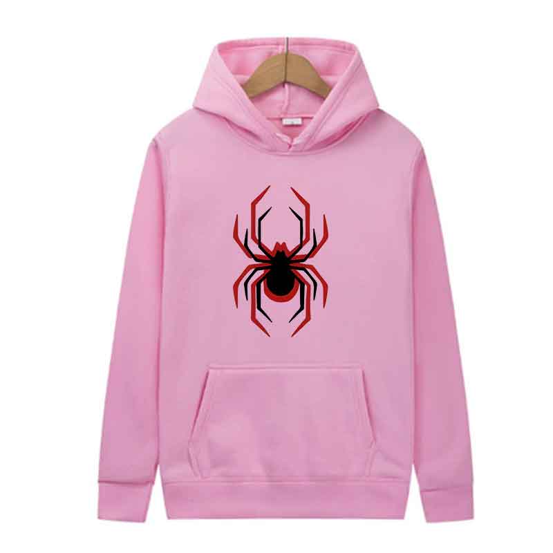 Autumn Winter Fashion Men Harajuku Red White Spider Print Hoodie Trend Unisex Casual Pullover Sweatshirts Front Large Pocket Top