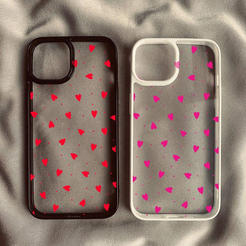 Simple Cute Pink Red Heart Phone Case For iPhone 17 15 14 Pro MAX 11 13 12 16 X SE20 XR 7 8Plus Shockproof Hard Cover Clear Bag