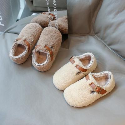 Neue Winter Kinder Freizeitschuhe Einfarbig Mädchen Mode Baumwollschuhe Warm Outdoor Vielseitig Kinder Plüsch Flache Schuhe Klettverschluss