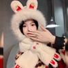 Medium plush hat and scarf integrated women's winter warm ear protection hooded scarf festive new gift