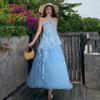Pure Desire Light Blue Irregular Blue Suspender, Butterfly Gauze Skirt Vacation Skirt