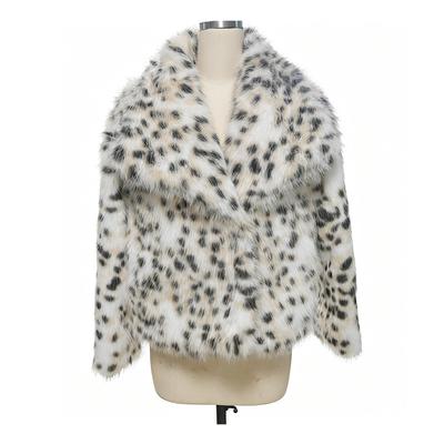 Women's Leopard Print Faux Fur Cropped Jacket Lapel Warm Winter Coat