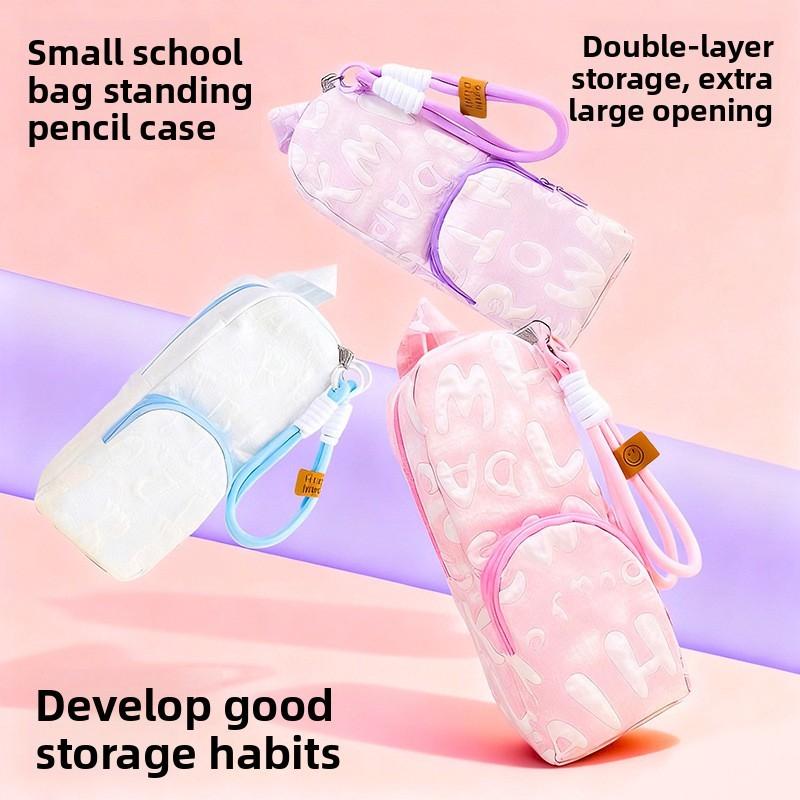 Canvas Double Layer Pencil Case For Students With Large Capacity Portable Storage Bag For School Supplies
