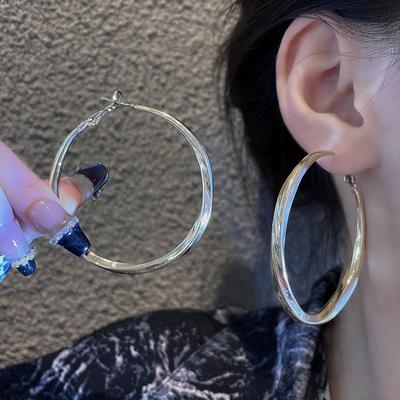 Exaggerated Personality Metal Big Earrings Cold Wind Versatile Temperament Circle Earrings Women's Silver Needle Ears