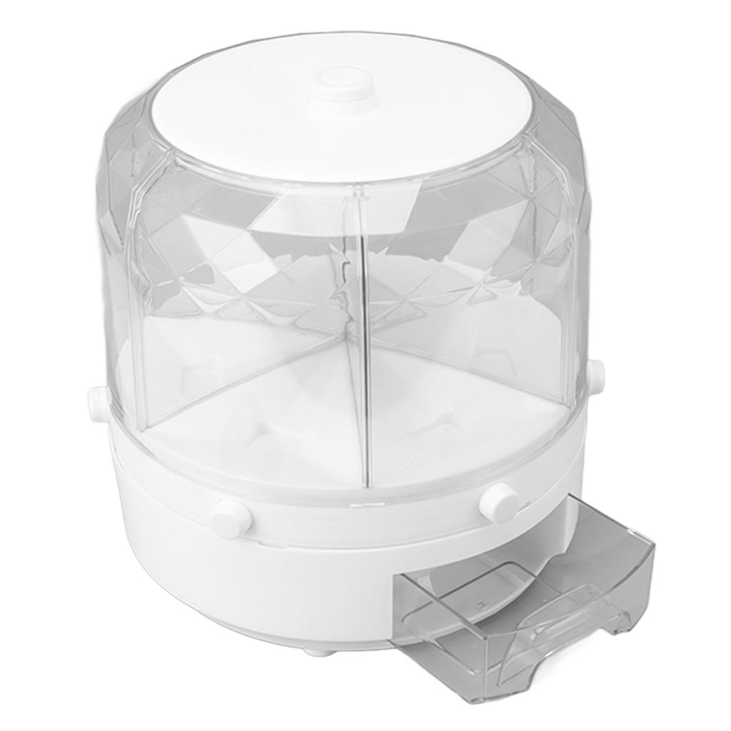 Rotating Rice Dispenser 13.2lb Capacity 6 Grid Airtight One Click Output Dry Food Storage Container for Grain Beans