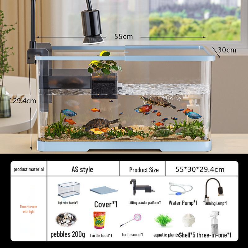 Versatile Desktop Turtle & Fish Aquarium with Basking Platform and Integrated Circulation System