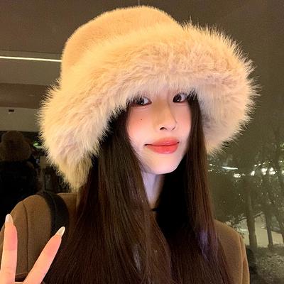 Plush Fisherman Hat for Women In Autumn and Winter Large and Versatile Head Circumference  Small Face Warm and Ear Protecting Headgear